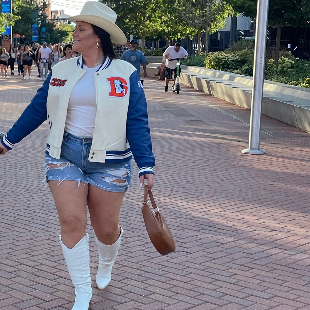 Women’s Denver Broncos Pro Standard Cream Retro Classic Vintage Varsity Jacket